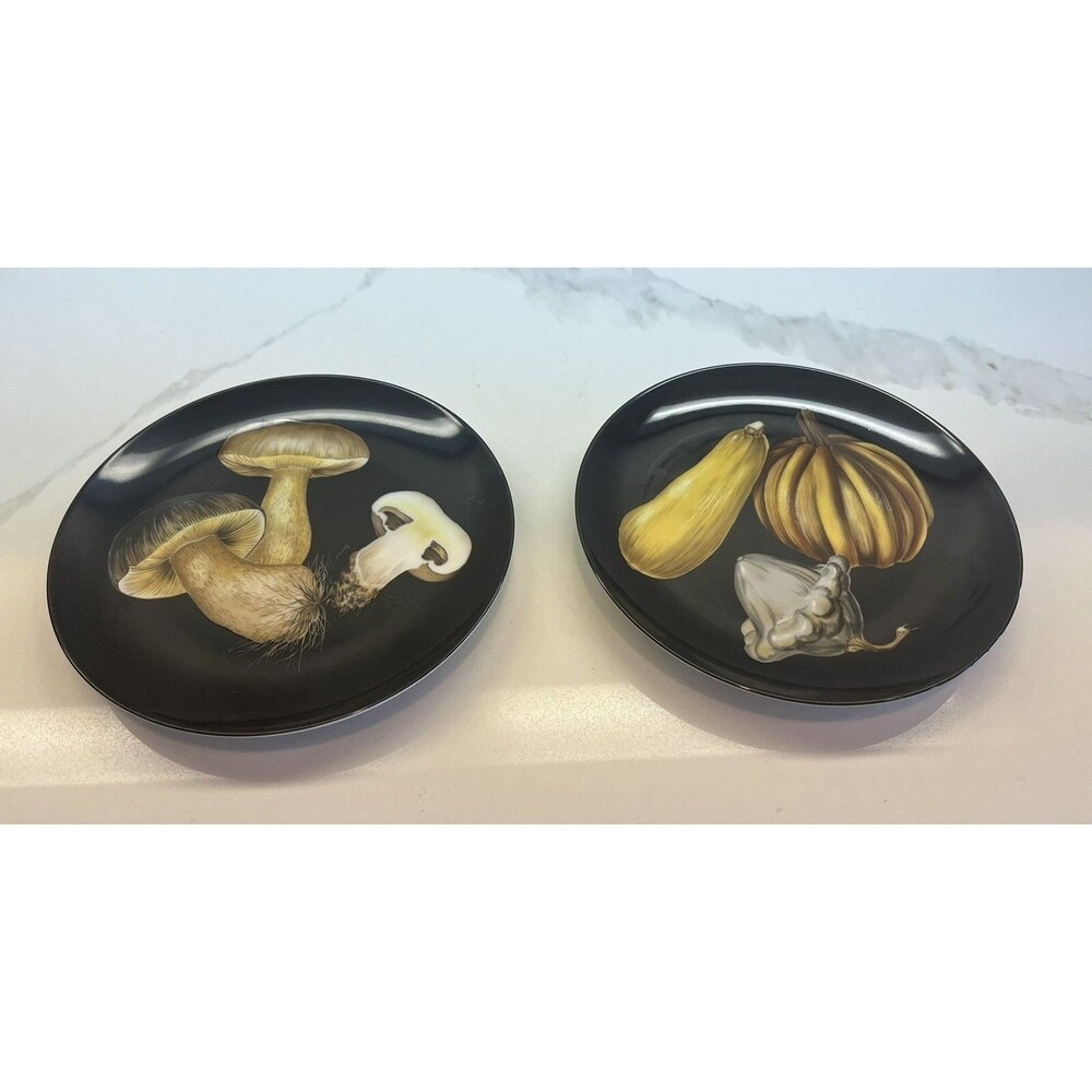 Fitz And Floyd Legumes Noir Fine Porcelain Mushrooms Plates